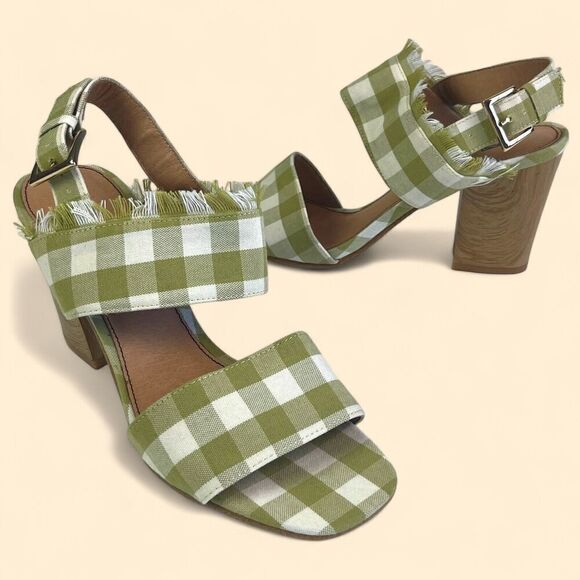 Anthropologie Matiko Teegan Slingback Shoe 39 8.5 Sandal Plaid Fringe Preppy - Picture 2 of 14